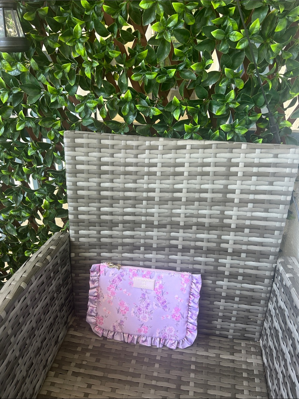 LoveShackFancy Lavender Floral Ruffle Pouch